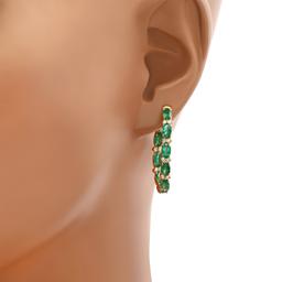 14K Yellow Gold with 3.42ct Emerald and 0.37ct Diamond Earrings