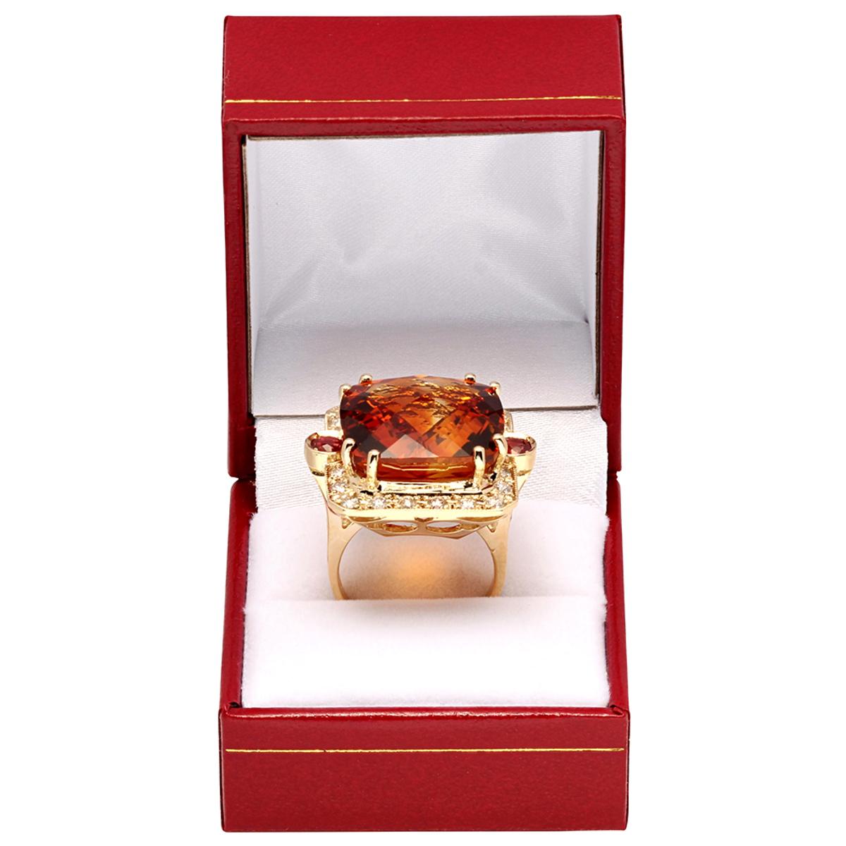 14k Yellow Gold 26.11ct Citrine 1.15ct Orange Sapphire 0.96ct Diamond Ring