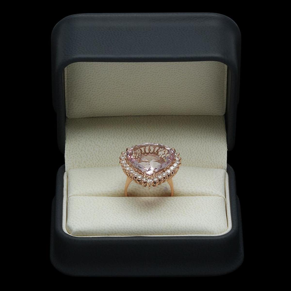 14K Rose Gold 17.03ct Kunzite and 1.26ct Diamond Ring