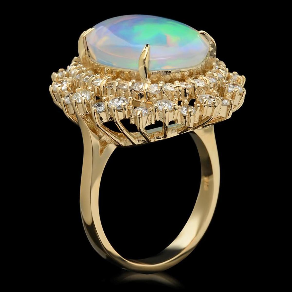 14K Yellow Gold 6.52ct Opal and 1.79ct Diamond Ring