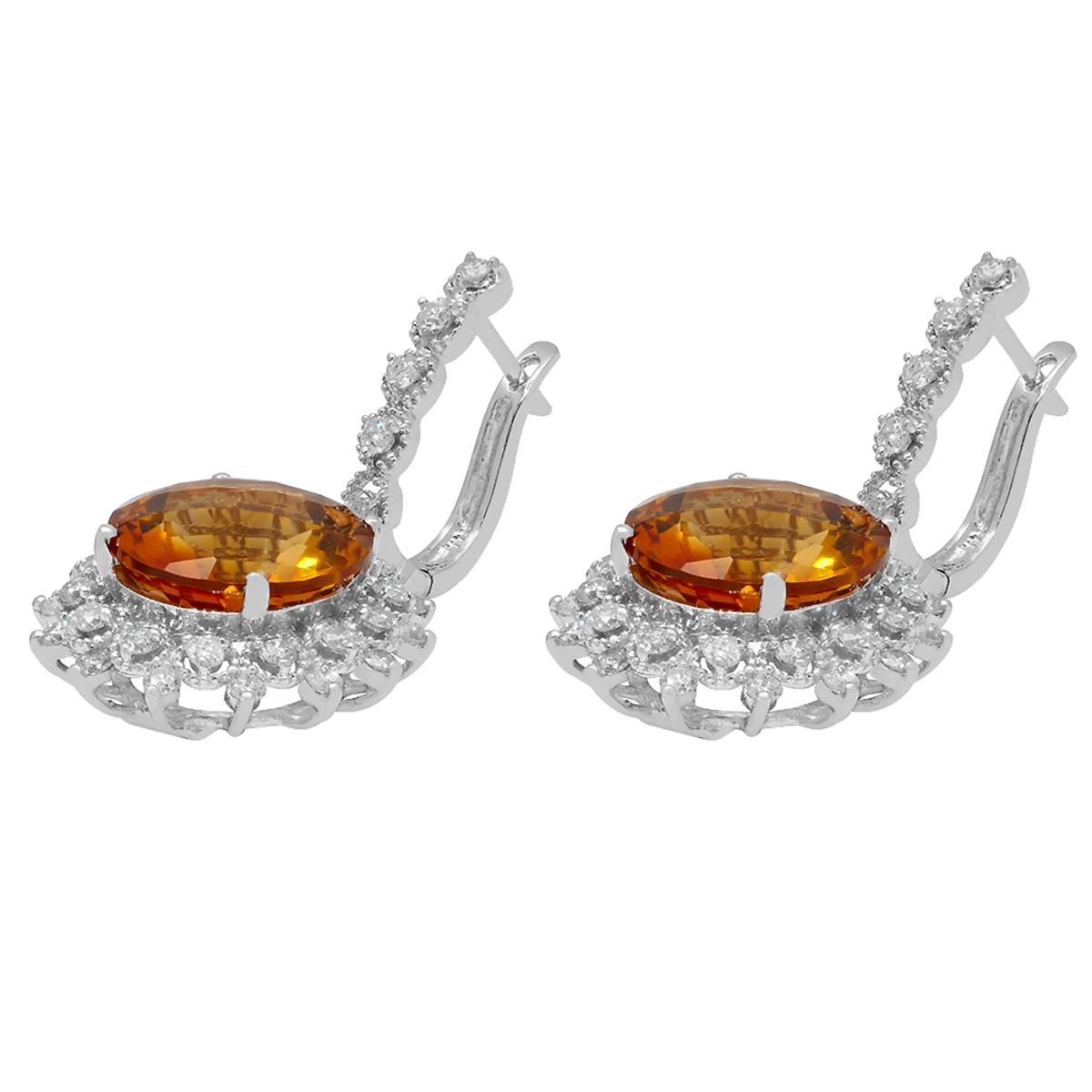 14k White Gold 12.62ct Citrine 2.12ct Diamond Earrings