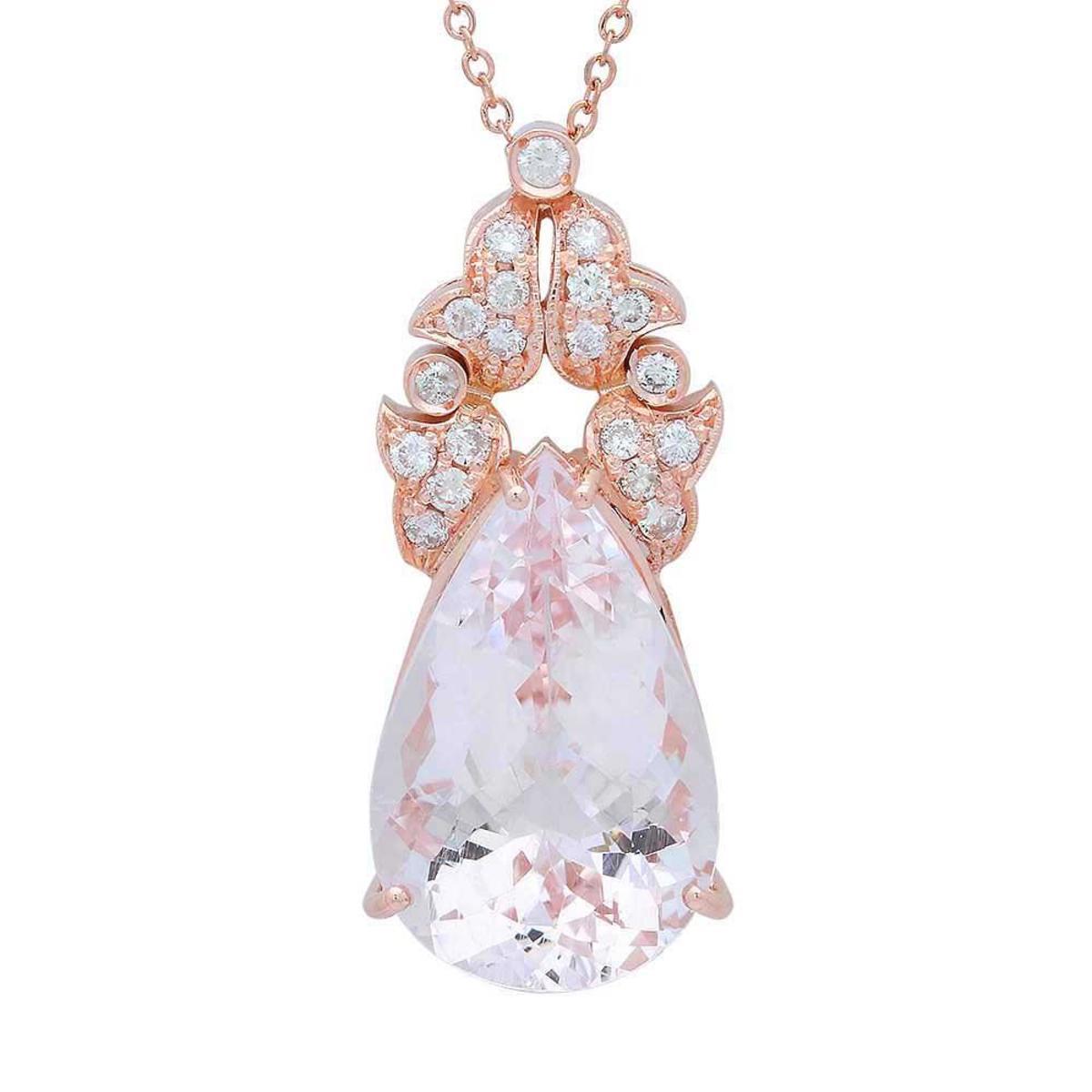 14K Gold 22.17ct Morganite 0.78ct Diamond Pendant