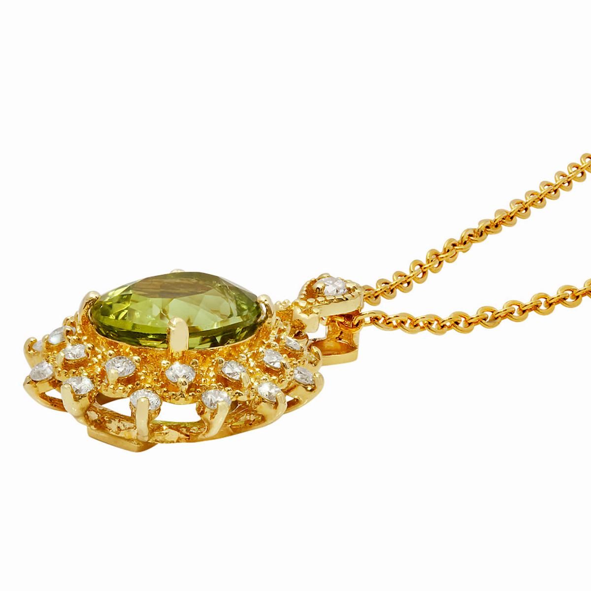 14k Yellow Gold 4.12ct Green Tourmaline 0.61ct Diamond Pendant