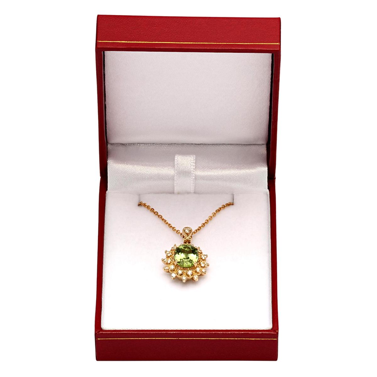 14k Yellow Gold 4.12ct Green Tourmaline 0.61ct Diamond Pendant