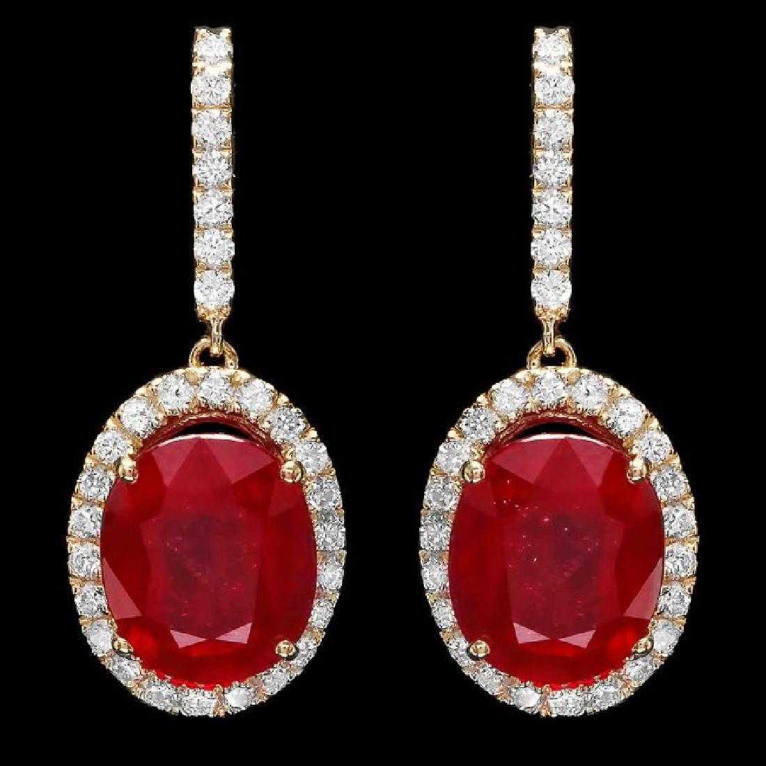 14K Yellow Gold 12.60ct Ruby and 1.00ct Diamond Earrings