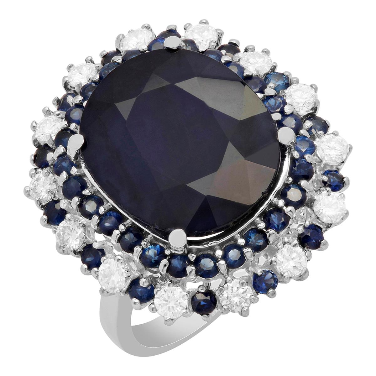 14k White Gold 15.44ct & 1.00ct Sapphire 1.00ct Diamond Ring