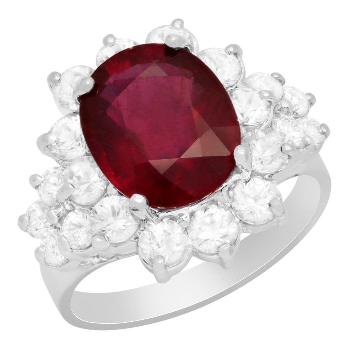 14k White Gold 4.71ct Ruby 1.58ct White Sapphire 0.44ct Diamond Ring