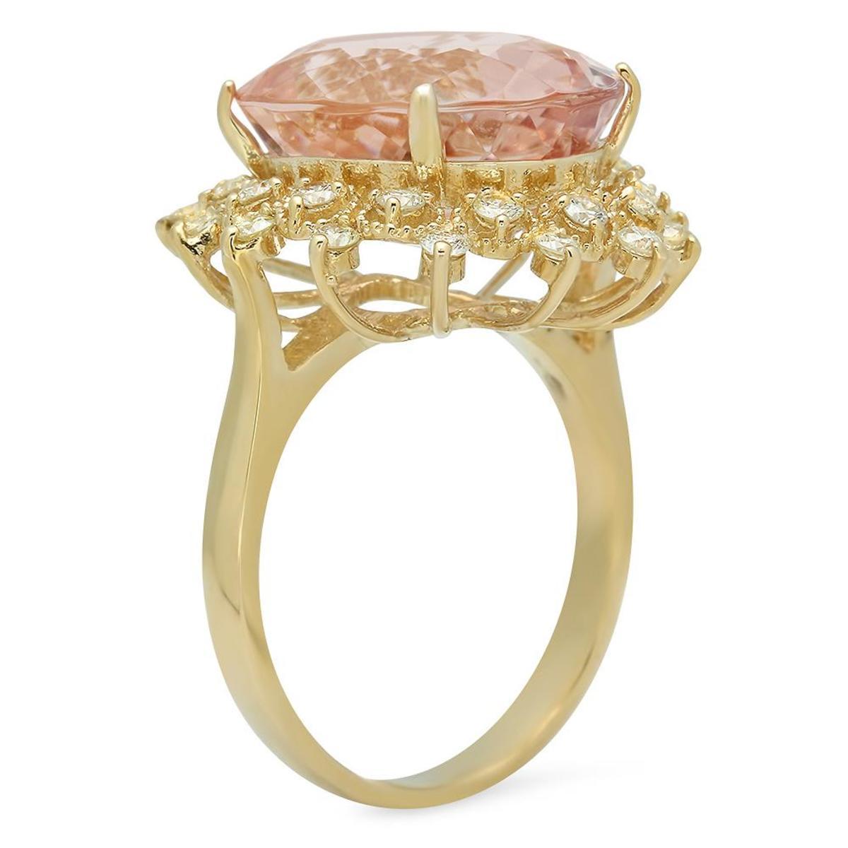 14K Yellow Gold 9.58ct Morganite and 0.74ct Diamond Ring