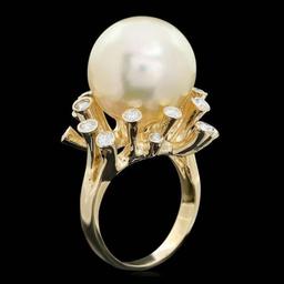 14K Yellow Gold 16mm South Sea Pearl and 0.72ct Diamond Ring