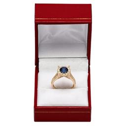 14k Yellow Gold 1.18ct Lab Created Sapphire 1.14ct Diamond Ring