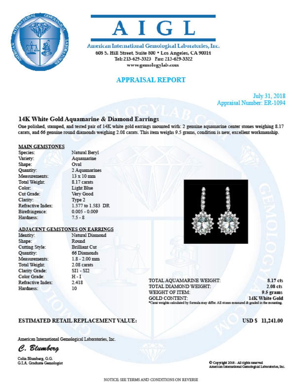 14k 8.17ct Aquamarine 2.08ct Diamond Earrings