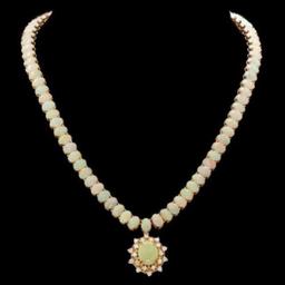 14K Yellow Gold 34.65ct Opal and 1.06ct Diamond Necklace