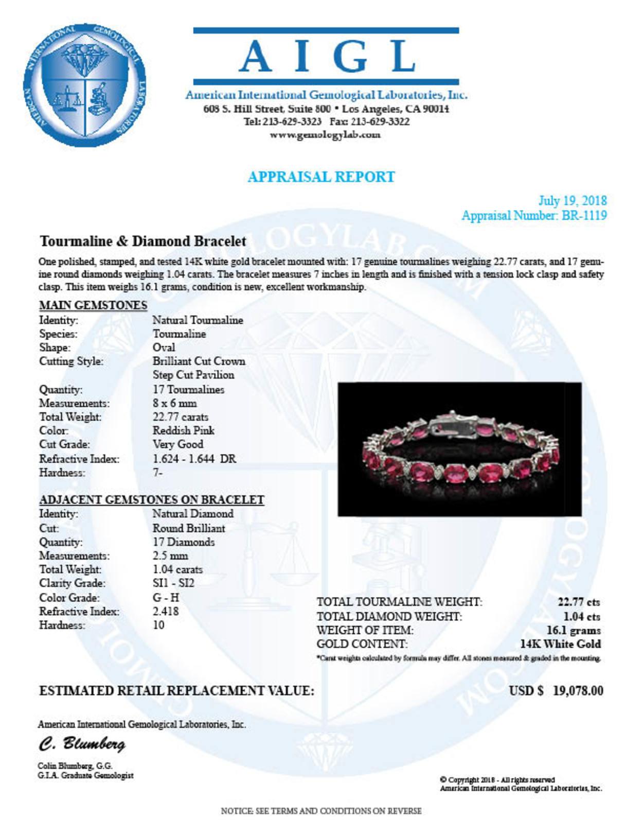 14K Gold 22.77ct Tourmaline 1.04ct Diamond Bracelet