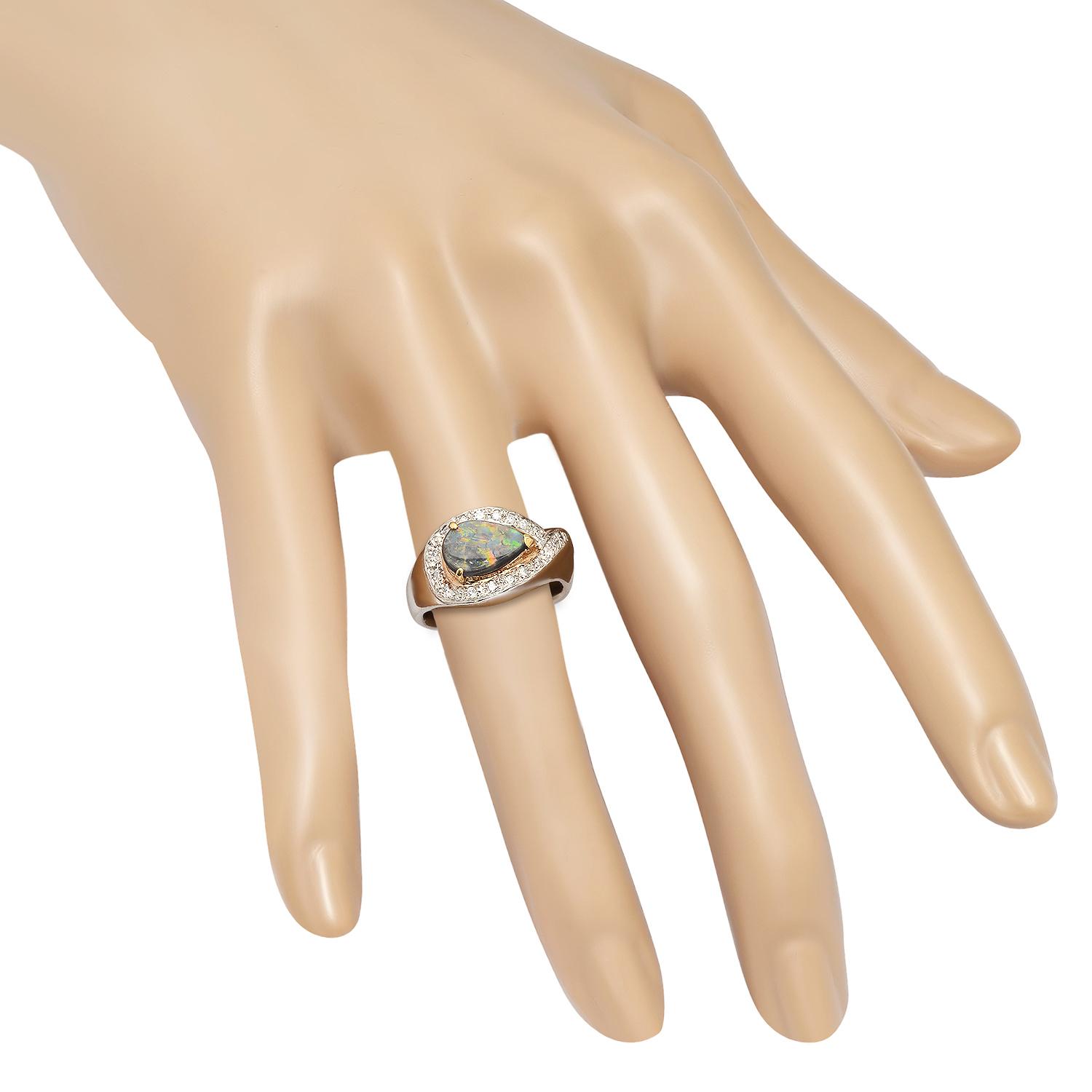 Platinum and 18K Yellow Gold Setting with 0.80ct Opal and 0.19ct Diamond Ladies Ring