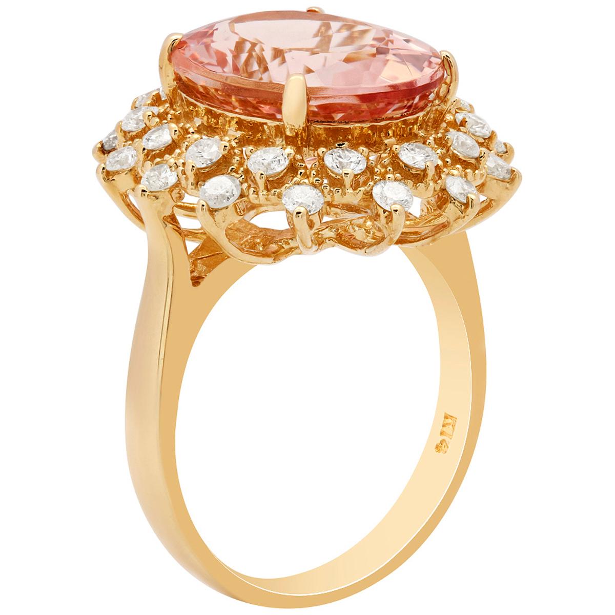 14k Yellow Gold 6.33ct Morganite and 0.80ct Diamond Ring