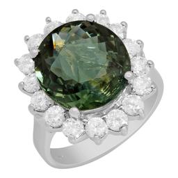 14k White Gold 6.78ct Green Tourmaline 1.89ct Diamond Ring