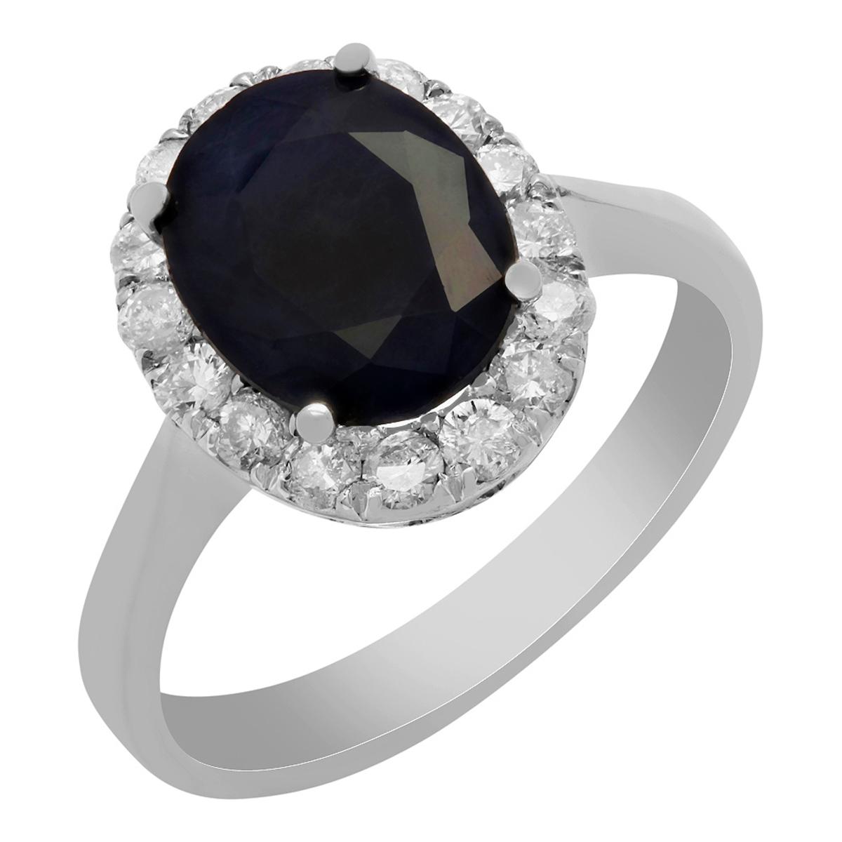 14k White Gold 3.55ct Sapphire 0.62ct Diamond Ring