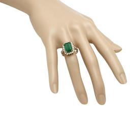 14K Yellow Gold 4.39ct Emerald and 1.04ct Diamond Ring