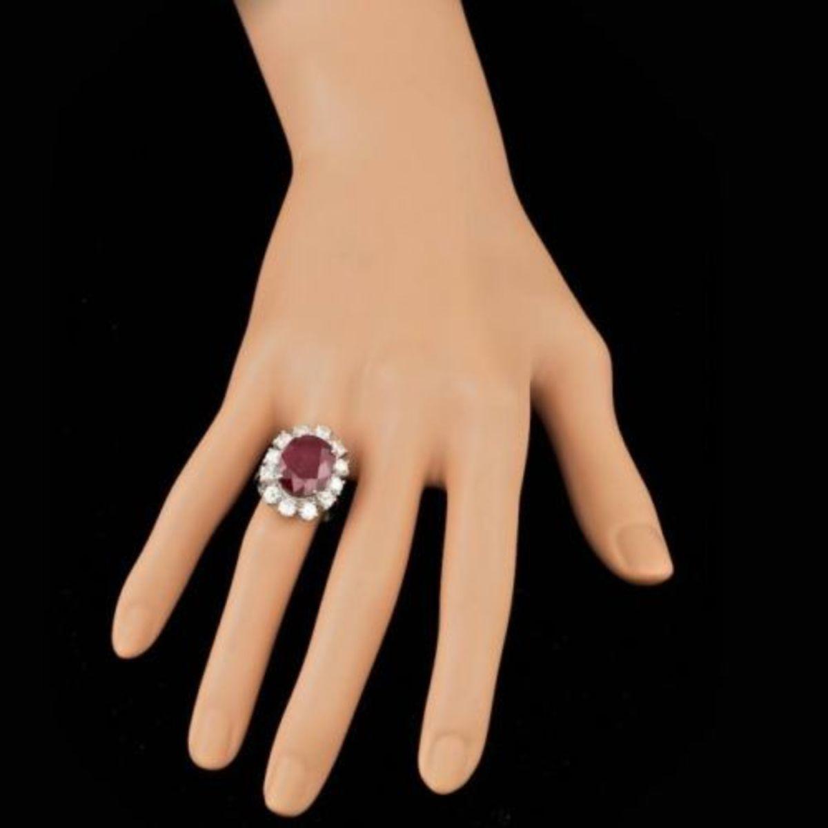 14K White Gold 11.12ct Ruby and 2.13ct Diamond Ring