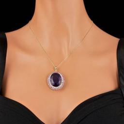 14K Gold 50.10ct Amethyst 4.03ct Sapphire 2.45ct Diamond Pendant