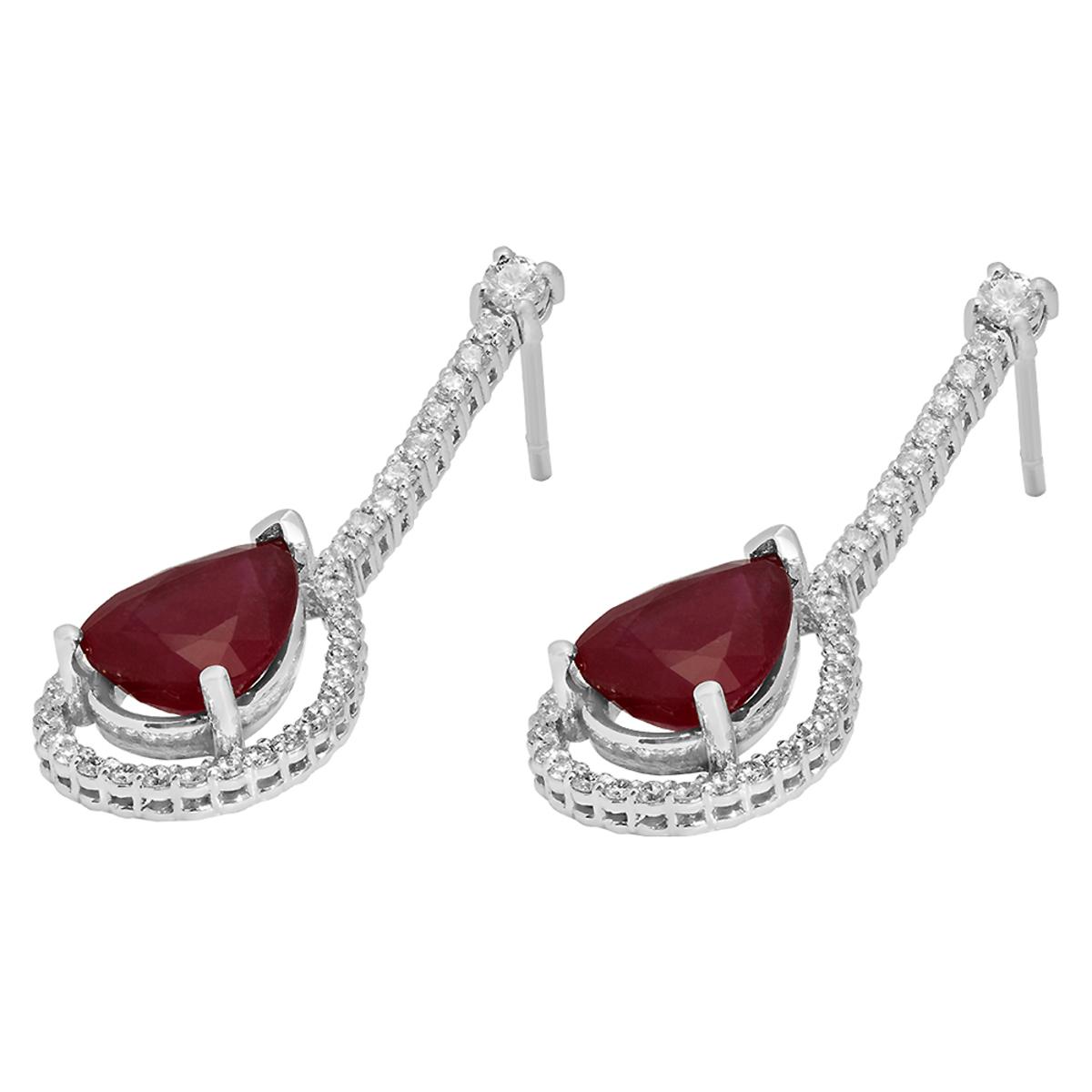 14k White Gold 6.41ct Ruby 0.89ct Diamond Earrings