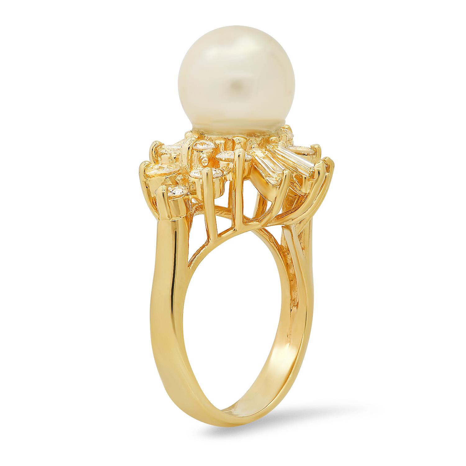 14K Yellow Gold Setting with 9.7mm Pearl and 1.10tcw Diamond Ladies Ring