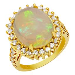 14k Yellow Gold 6.99ct Opal 1.10ct Diamond Ring