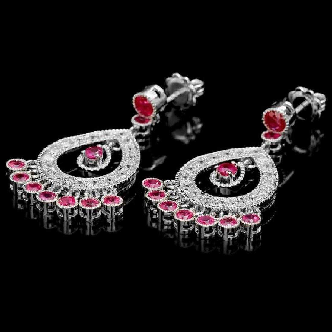 14K White Gold 2.87ct Ruby and 1.08ct Diamond Earrings