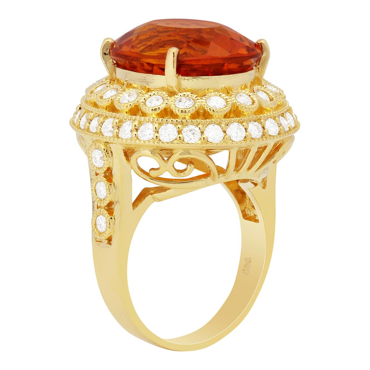 14k Yellow Gold 9.97ct Citrine 1.67ct Diamond Ring