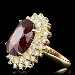 14K Yellow Gold 13.27ct Ruby and 1.96ct Diamond Ring