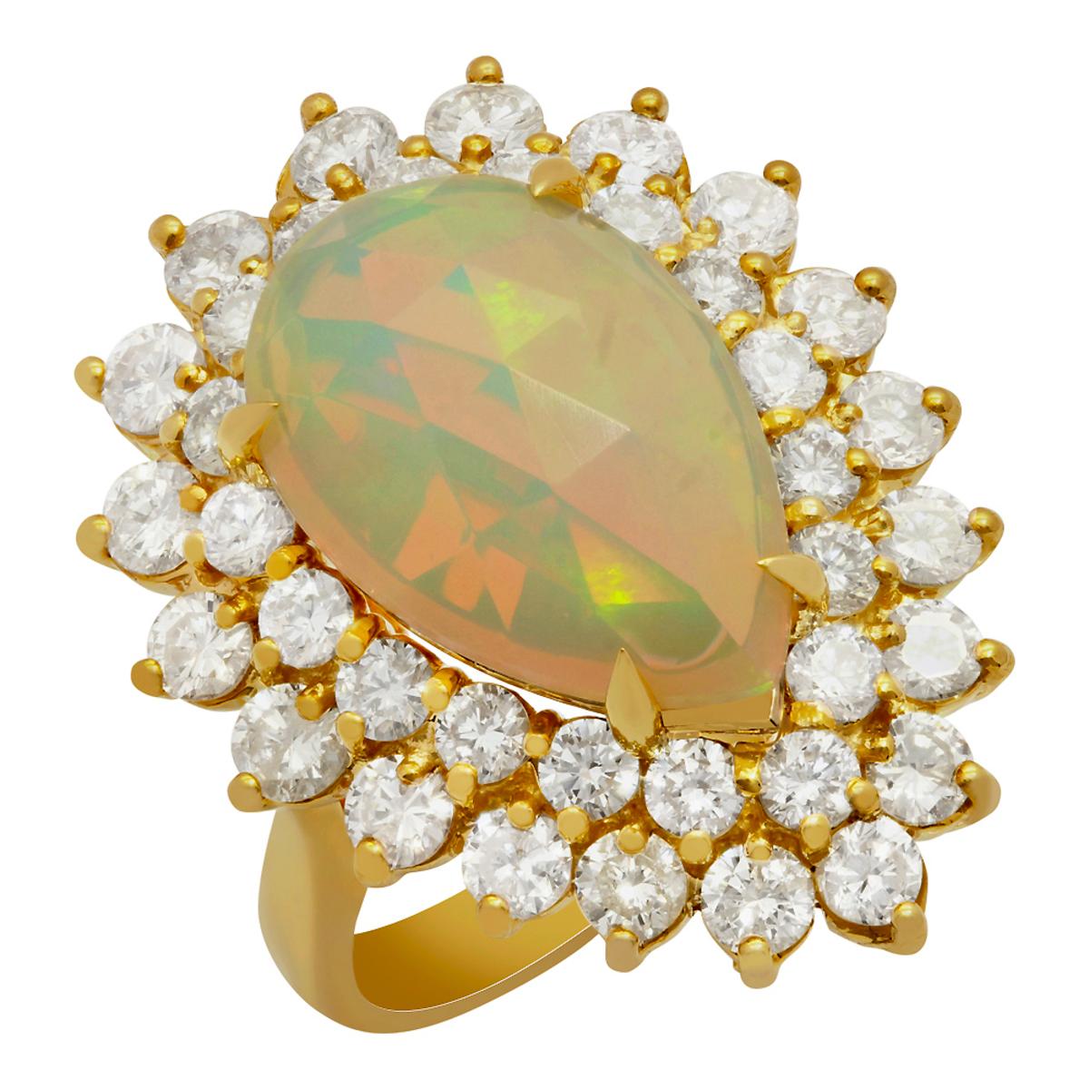 14k Yellow Gold 4.48ct Opal 2.59ct Diamond Ring