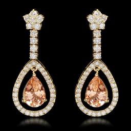 14K Yellow Gold 4.92ct Morganite and 2.66ct Diamond Earrings