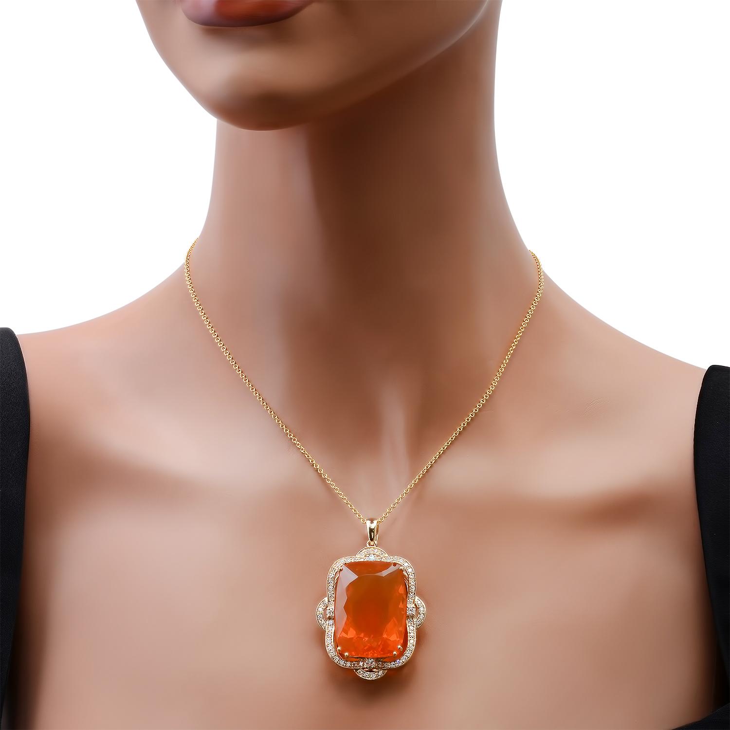 14K Yellow Gold Setting with 47.93ct Fire Opal and 1.87ct Diamond Pendant