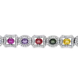 18K White Gold 9.76ct Multi Colored Sapphire and 4.11ct Diamond Bracelet