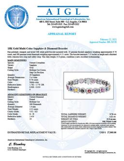 18K White Gold 9.76ct Multi Colored Sapphire and 4.11ct Diamond Bracelet