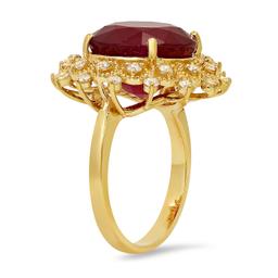 14K Yellow Gold Setting with 13.28ct Ruby and 0.78ct Diamond Ladies Ring
