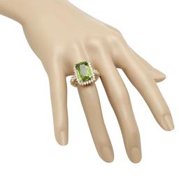 14K Yellow Gold 10.07ct Peridot and 1.69ct Diamond Ring