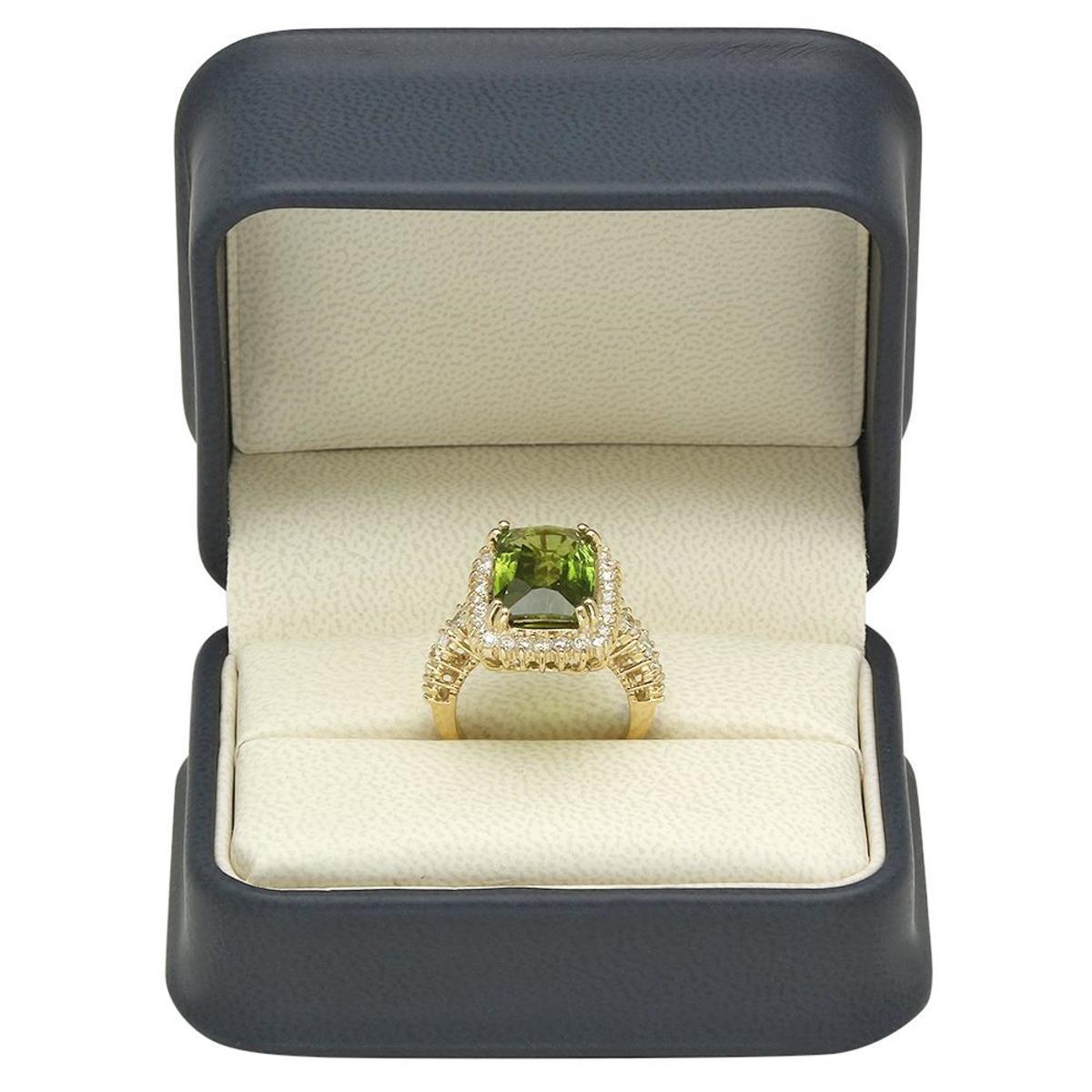 14K Yellow Gold 10.07ct Peridot and 1.69ct Diamond Ring