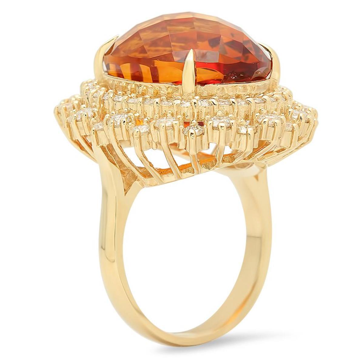 14K Yellow Gold 17.41ct Citrine and 2.16ct Diamond Ring