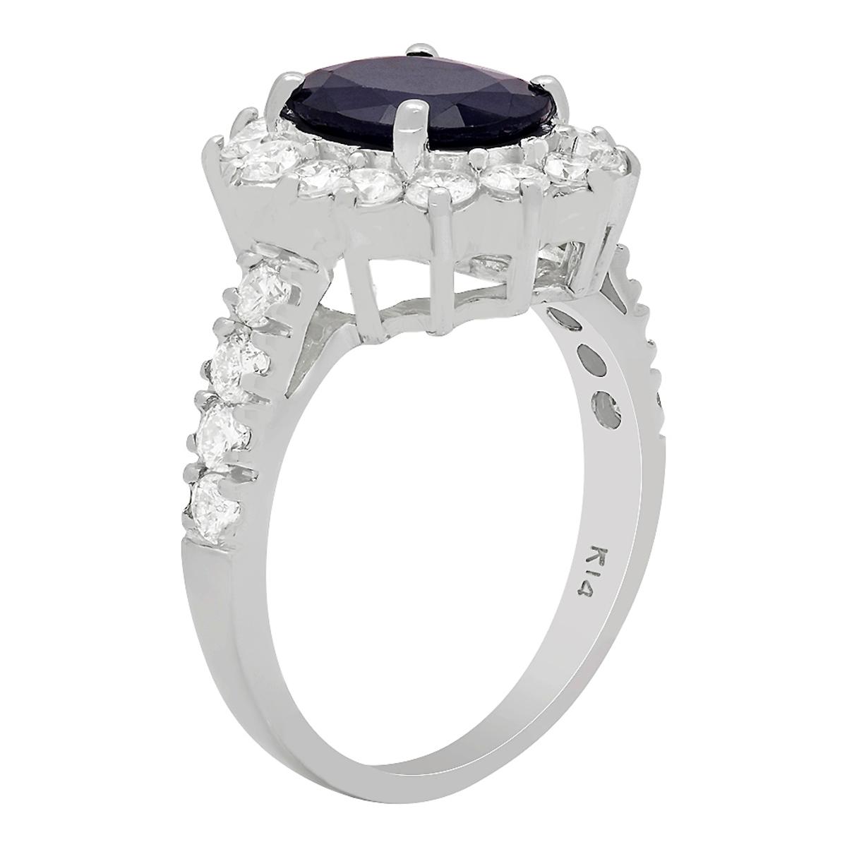 14k White Gold 2.39ct Sapphire 1.14ct Diamond Ring