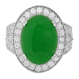 14k White Gold 8.68ct Jade 1.96ct Diamond Ring