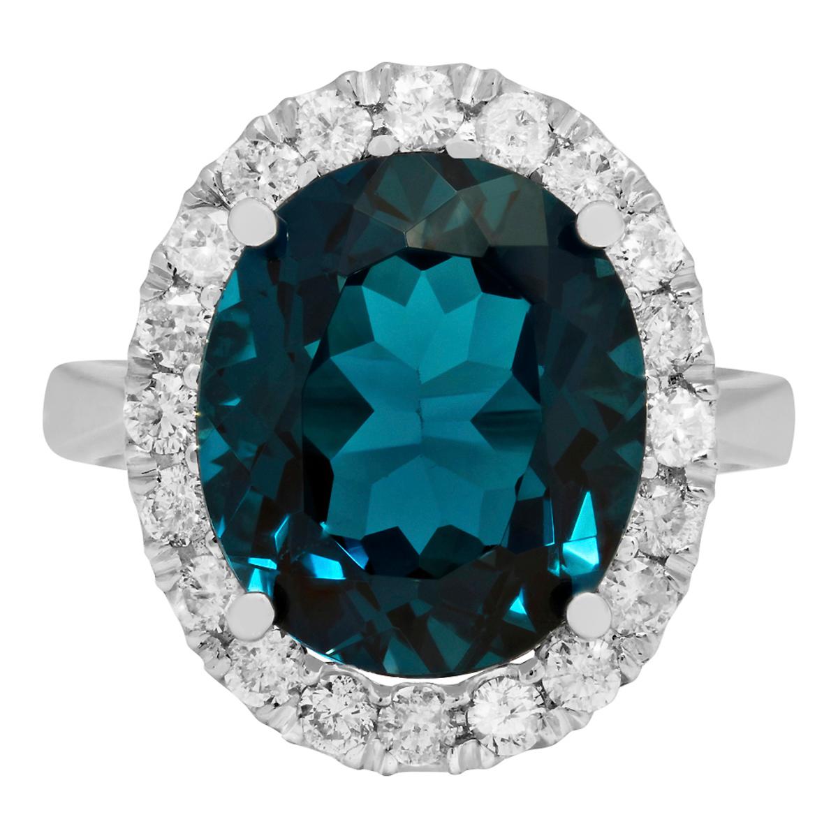 14k White Gold 9.25ct Blue Topaz 0.82ct Diamond Ring