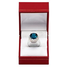 14k White Gold 9.25ct Blue Topaz 0.82ct Diamond Ring