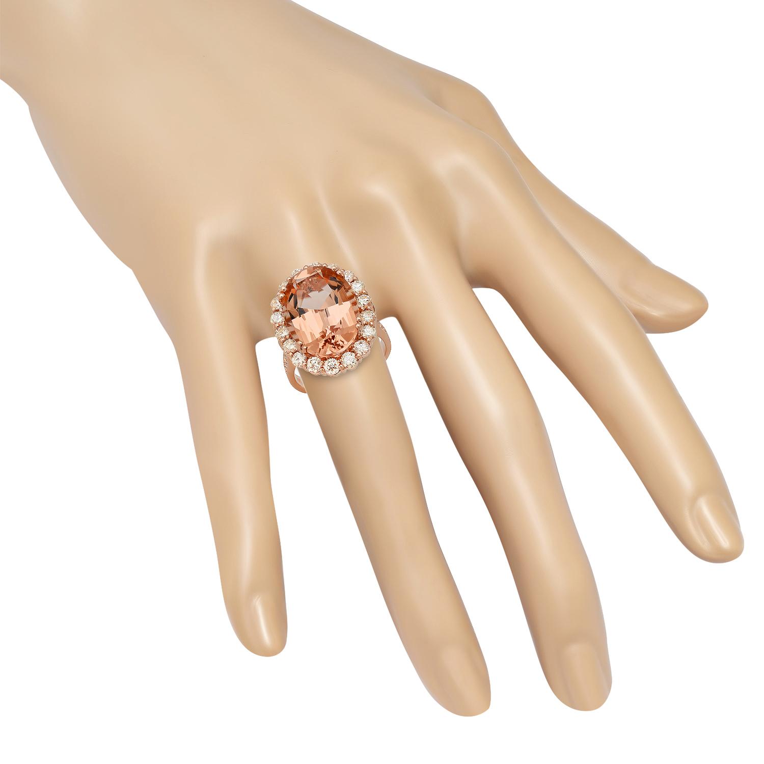 14K Rose Gold with 13.35ct Morganite and 1.84ct Diamond Ladies Ring