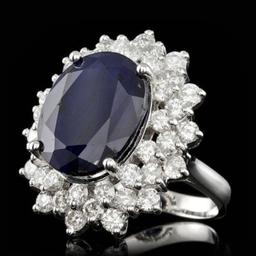 14K White Gold 13.19ct Sapphire and 2.96ct Diamond Ring