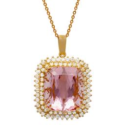 14k Yellow Gold 48.74ct Kunzite 3.03ct Diamond Pendant