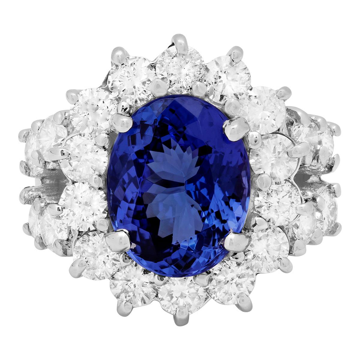 14k White Gold 5.49ct Tanzanite 3.12ct Diamond Ring