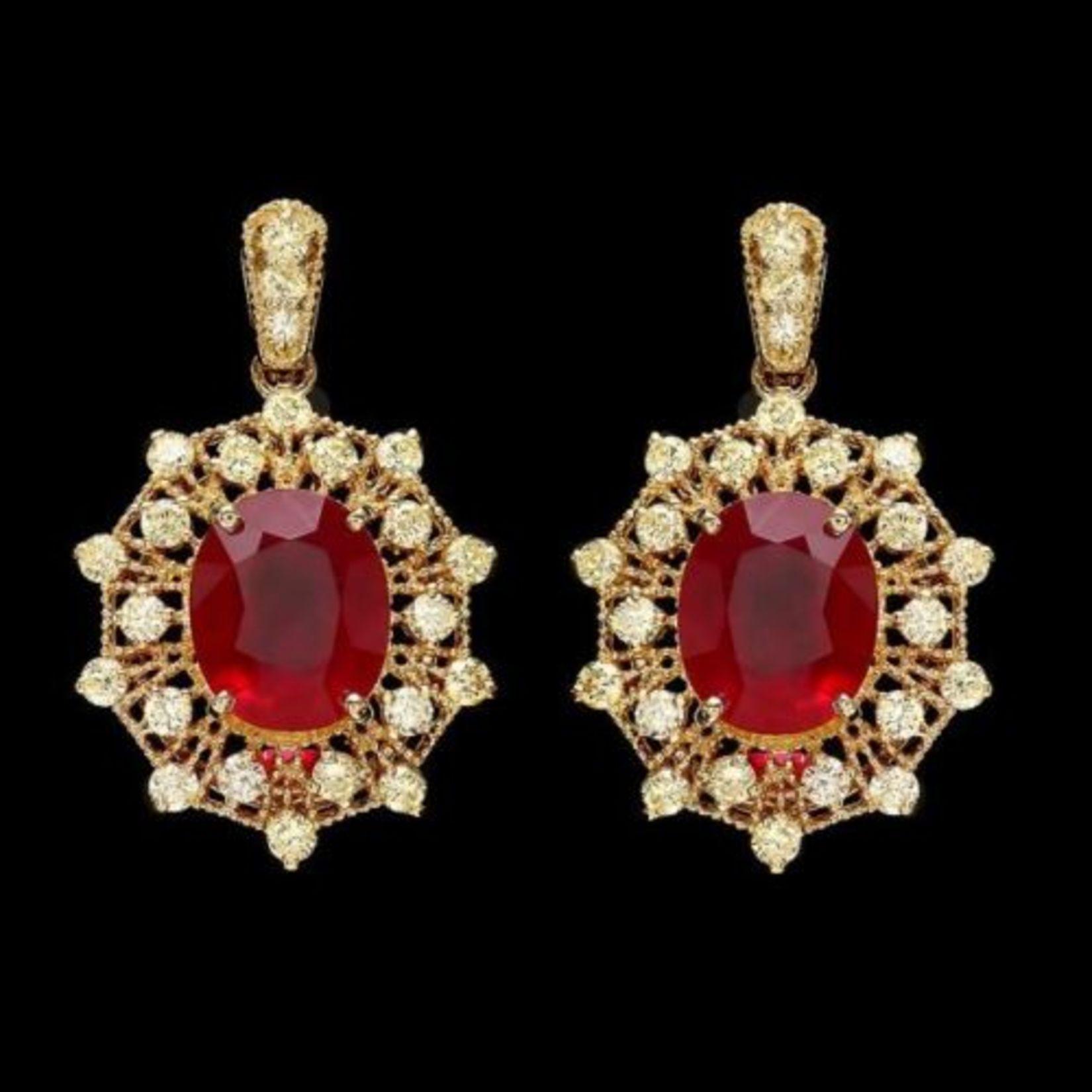 14k Gold 11.23ct Ruby 1.97ct Diamond Earrings