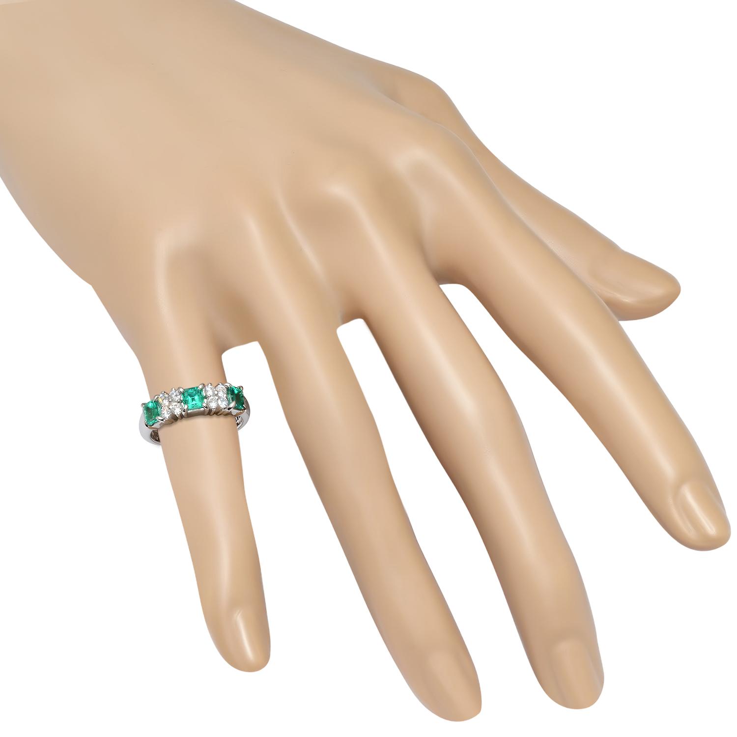 Platinum Setting wit 0.84ct Emerald and 0.33ct Diamond Ladies Ring