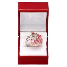 14k White & Rose Gold 2.45ct Aquamarine 5.59ct Pink Sapphire 0.82ct Diamond Ring